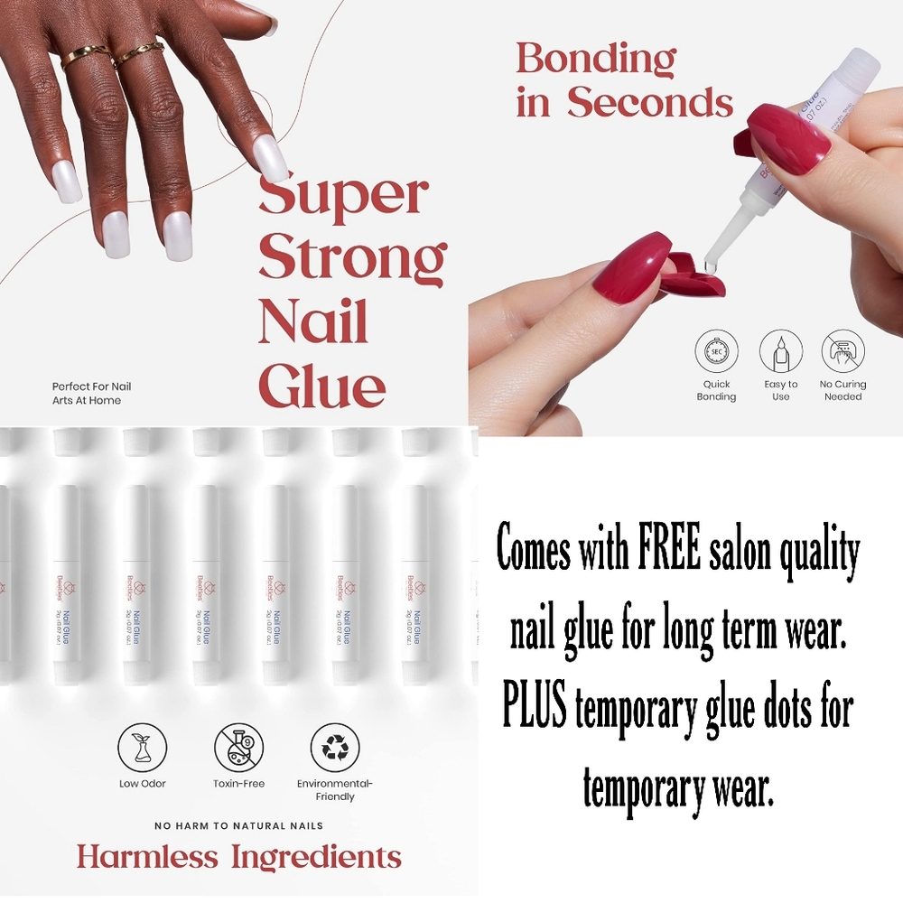 SILVER CHROME MIRROR PRESS ON GLUE ON NAILS 💅 SALON QUALITY GLUE & FILE - Picture 6 of 14